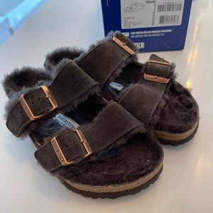 New Birkenstock Arizona Fur Shearling Cozy Sandal Slide 38 Mocca